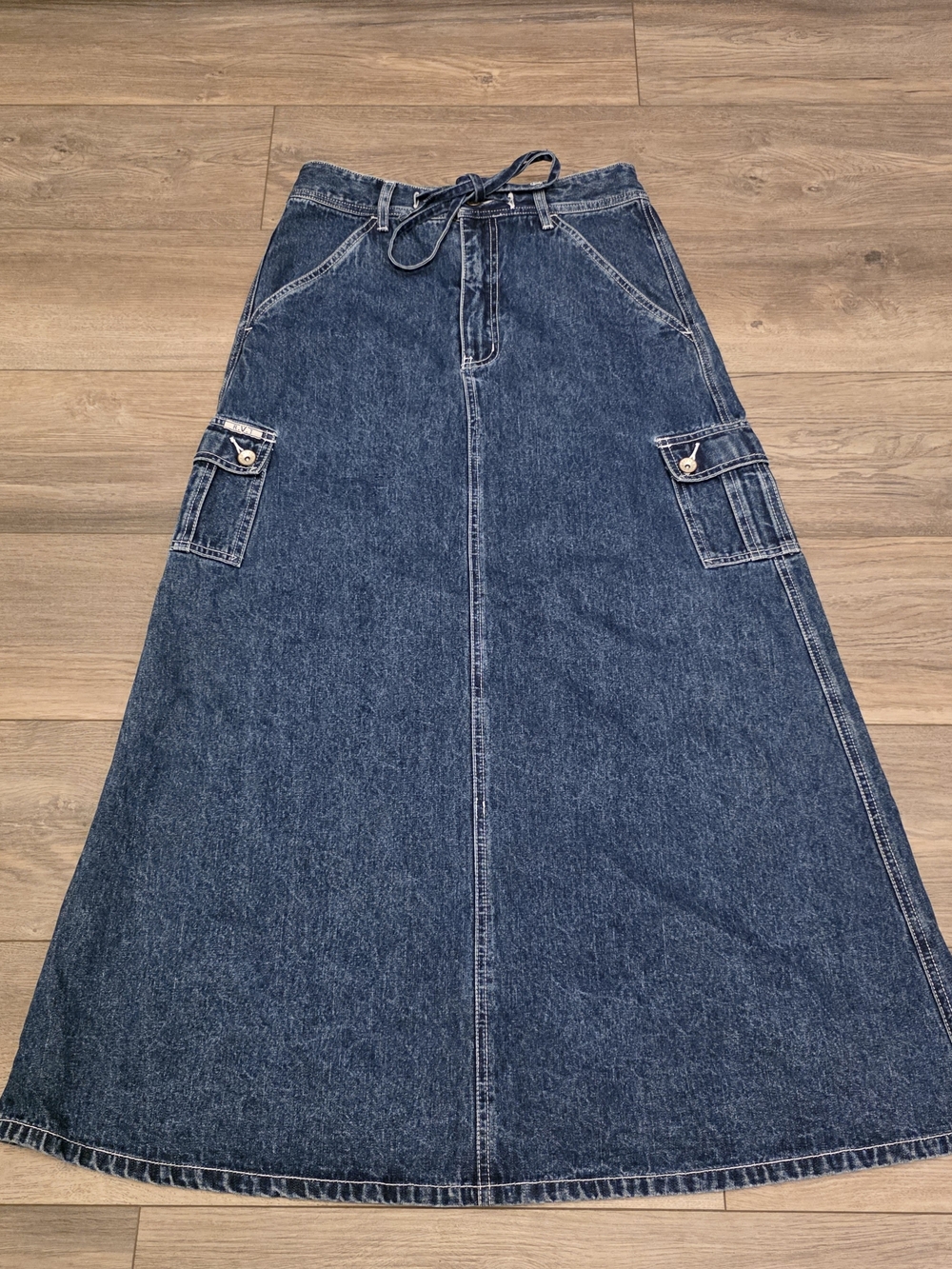 Women's Dark Blue Denim A-Line Maxi Skirt